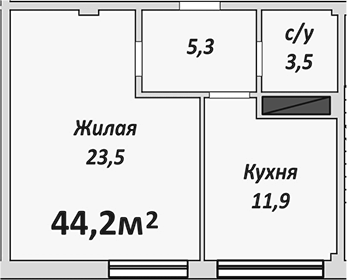 1-комн., 44.2 м², 1/9 этаж, ЖК «Европейский»