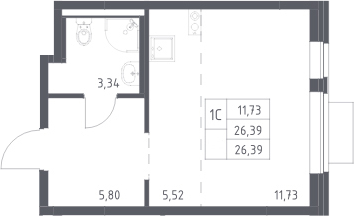 Студия, 26.39 м², 11/13 этаж, ЖК «Новое Видное»
