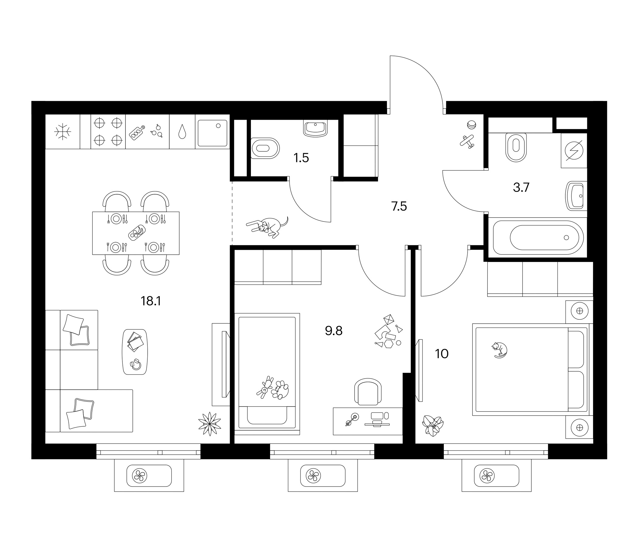 2-комн., 50.6 м², 16/25 этаж, ЖК «Белая Дача парк»