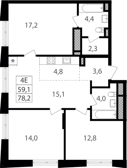 4+ комнаты, 78.2 м², 22/26 этаж, ЖК «Семеновский парк 2»