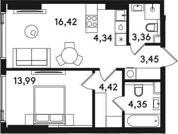 2-комн., 50.6 м², 27/41 этаж, ЖК «СОЛОС»