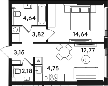 2-комн., 45.95 м², 13/41 этаж, ЖК «СОЛОС»
