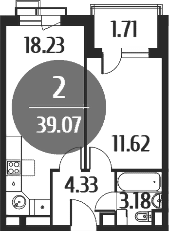 2-комн., 37.39 м², 5/5 этаж, ЖК «Равновесие»