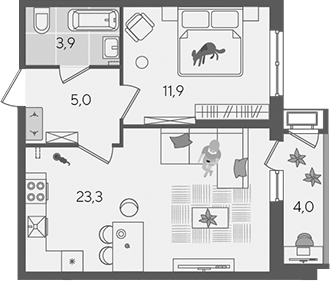 2-комн. квартира, 44.1 м² в ЖК Рекорд — фото 2