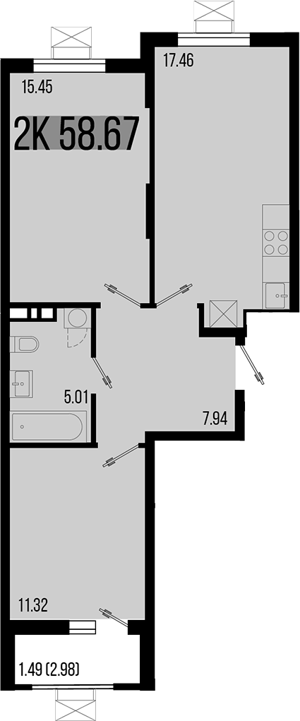 3-комн. квартира, 57.18 м² в ЖК Цветной бульвар — фото 2