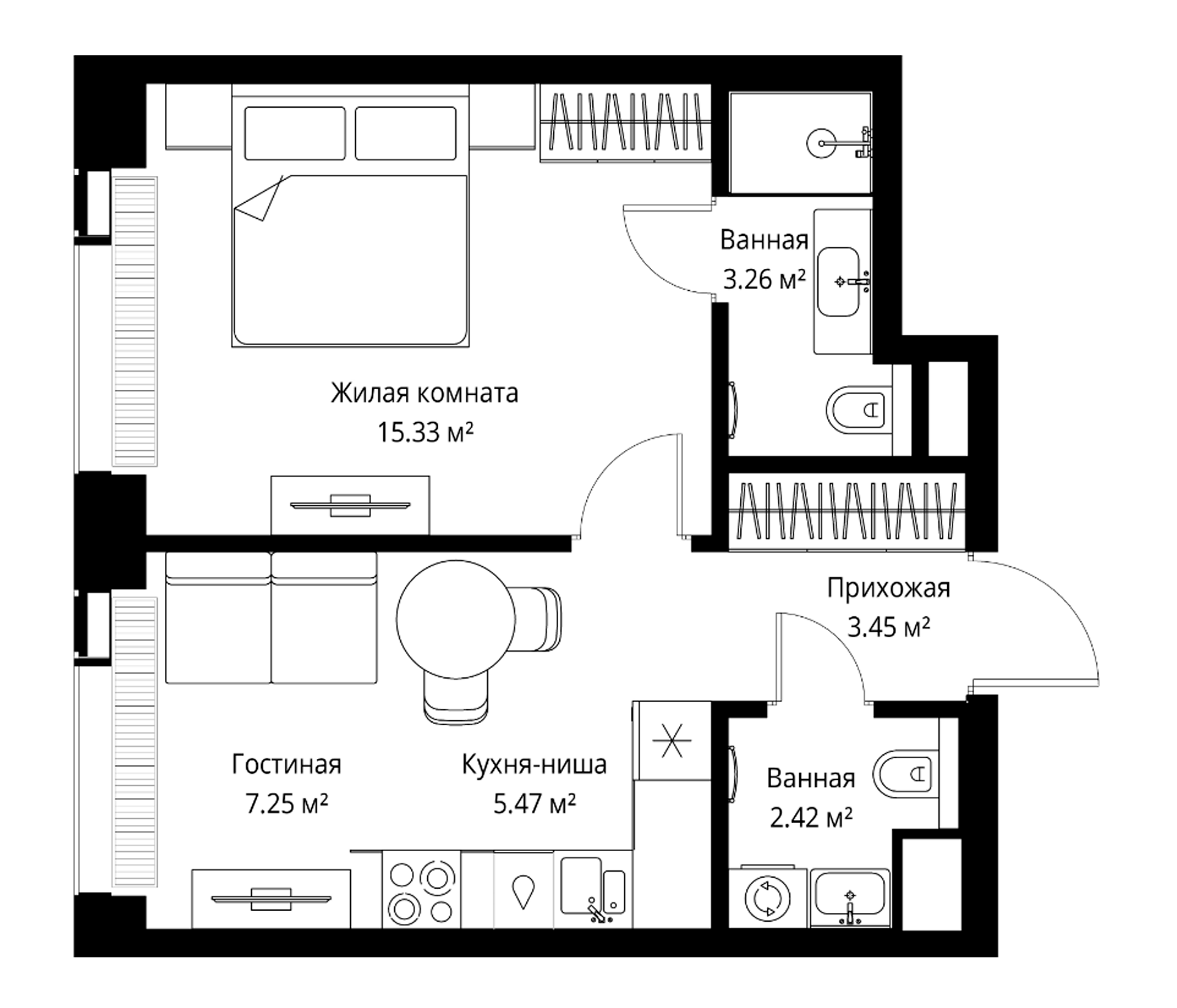 2-комн., 37.18 м², 24/35 этаж, ЖК «Веер»