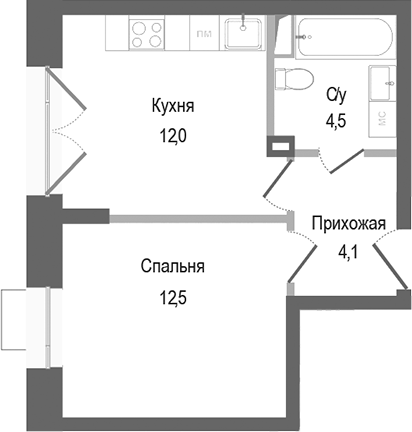 1-комн., 33.1 м², 2/4 этаж, ЖК «Киноквартал»