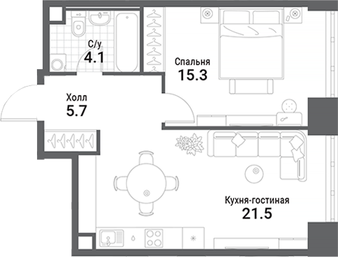 2-комн., 46.6 м², 12/19 этаж, ЖК «Нагатино Ай-Лэнд»