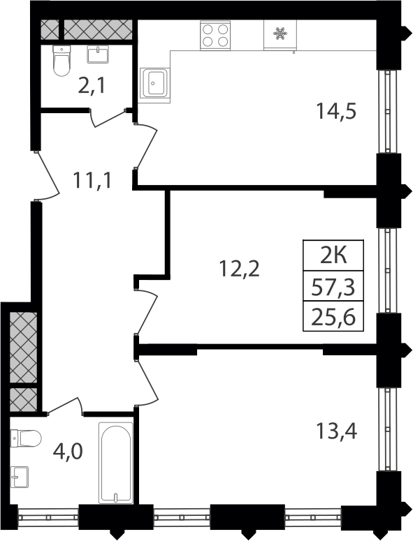2-комн., 57.3 м², 30/30 этаж, ЖК «Варшавские ворота»