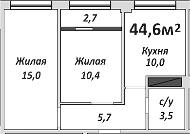 2-комн., 44.6 м², 6/9 этаж, ЖК «Европейский»