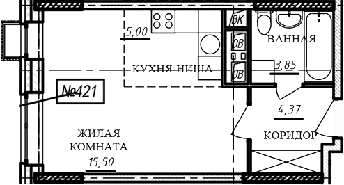 Студия, 28.7 м², 14/16 этаж, ЖК «Краснофлотский»