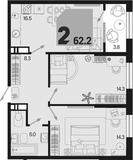 2-комн. квартира, 58.4 м² в ЖК Первое место — фото 2