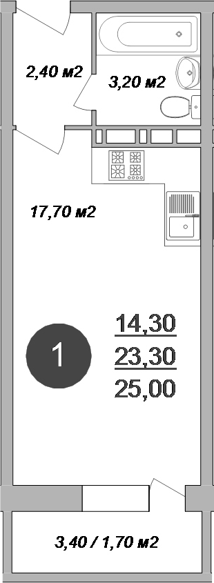 Студия, 23.3 м², 12/17 этаж, ЖК «Новые Островцы»