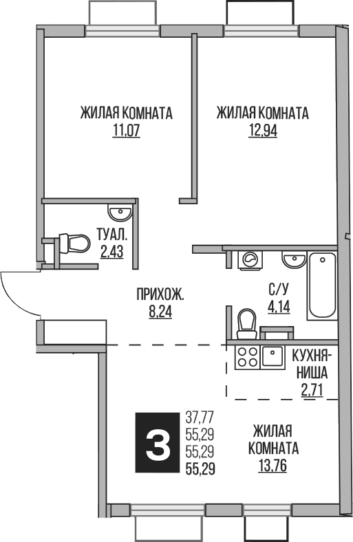 3-комн. Гранель Аникеевский