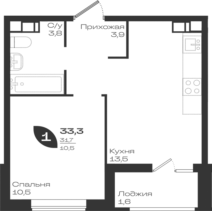 1-комн. квартира, 31.7 м² в ЖК Ботаника — фото 2
