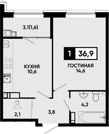 1-комн. Квартал на курорте Моя Легенда