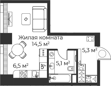 Студия, 31.4 м², 2/71 этаж, ЖК «Веер»