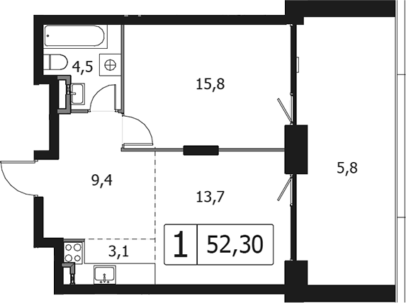2-комн., 46.5 м², 2/13 этаж, ЖК «Клубный город на реке Примавера»