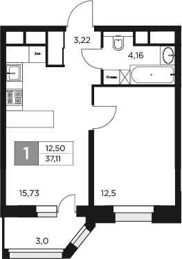 2-комн., 35.61 м², 5/17 этаж, ЖК «Восток 2»