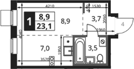 Студия, 23.7 м², 6/8 этаж, ЖК «1-й Ясеневский»