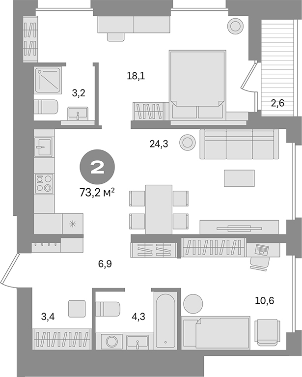 2-комн., 70.6 м², 15/17 этаж, ЖК «Первый квартал. Вторая очередь»