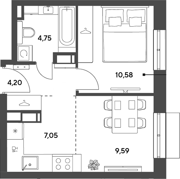 2-комн., 36.17 м², 6/12 этаж, ЖК «Публицист»
