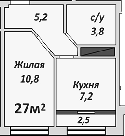 1-комн., 27 м², 5/9 этаж, ЖК «Европейский»