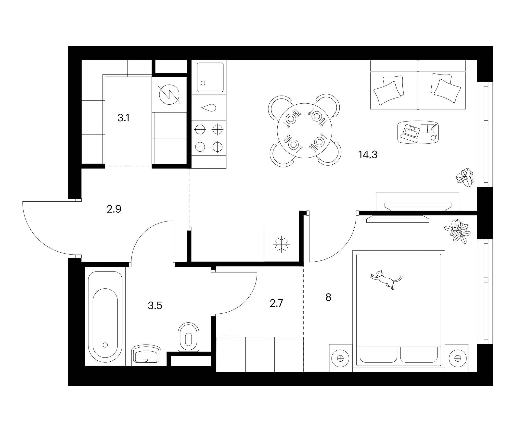 1-комн., 34.5 м², 24/25 этаж, ЖК «Белая Дача парк»