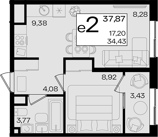 2-комн. квартира, 34.44 м² в ЖК Патрики — фото 2