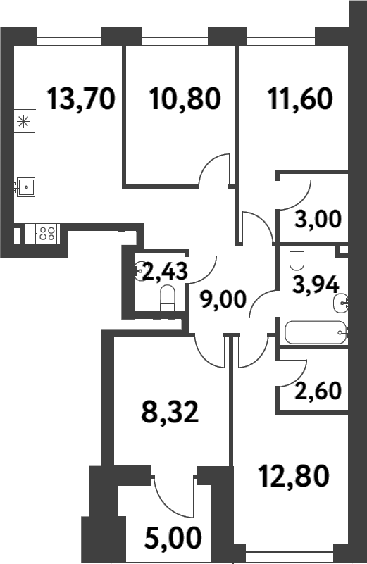 3-комн., 78.19 м², 1/16 этаж, ЖК «Смарт Гарден»
