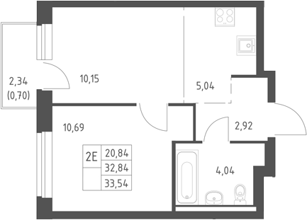 2-комн., 32.84 м², 4/17 этаж, ЖК «Горки Парк»