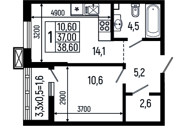 1-комн. квартира, 37 м² в ЖК Звезды — фото 2