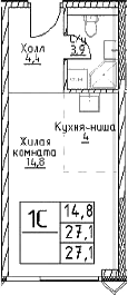 Студия, 27.1 м², 23/29 этаж, ЖК «Наметкин Тауэр»