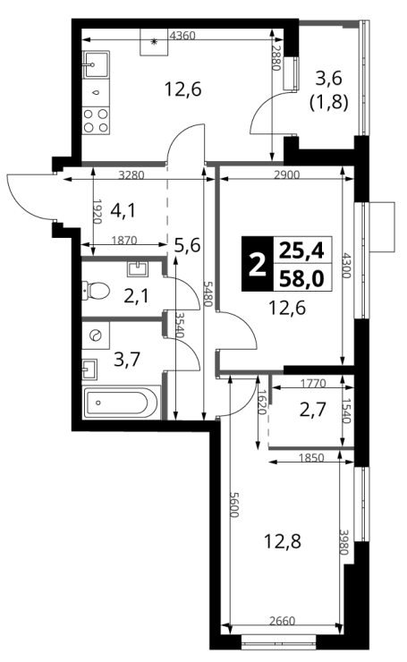 2-комн., 56.2 м², 5/18 этаж, ЖК «1-й Ясеневский»