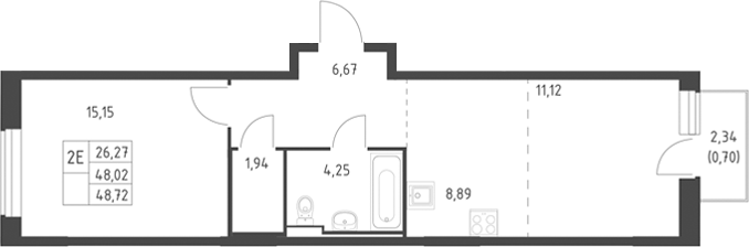 2-комн., 48.02 м², 14/17 этаж, ЖК «Горки Парк»
