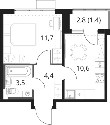 1-комн., 30.2 м², 4/16 этаж, ЖК «1-й Шереметьевский»