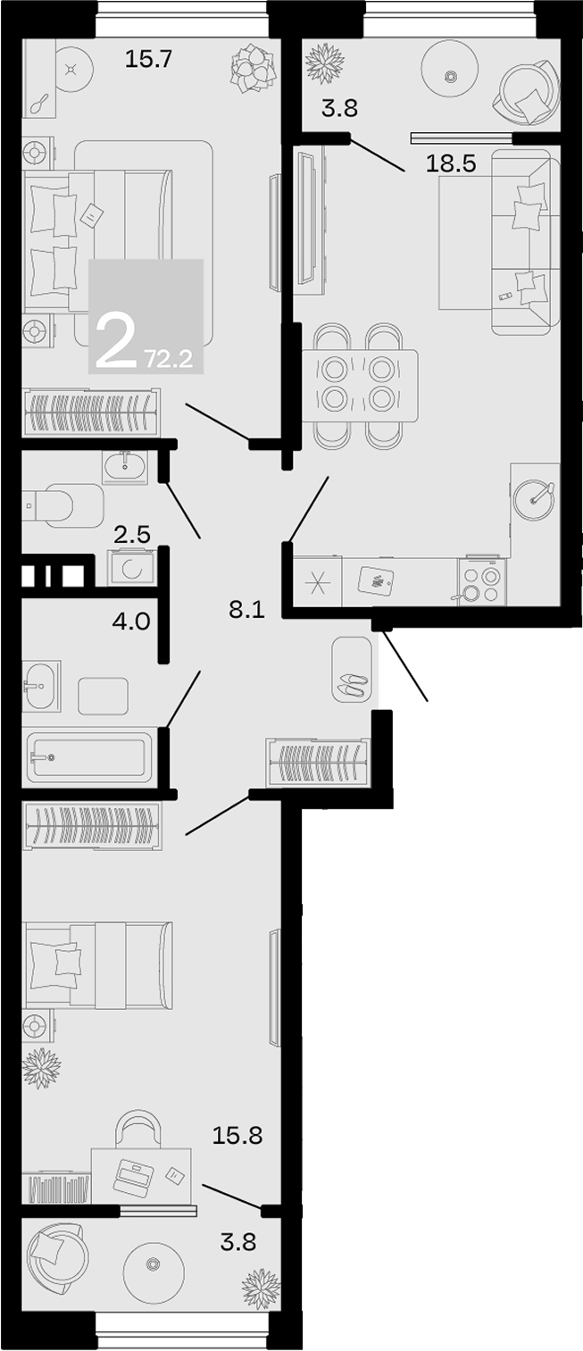 2-комн. квартира, 64.6 м² в ЖК Хозяин Морей — фото 2