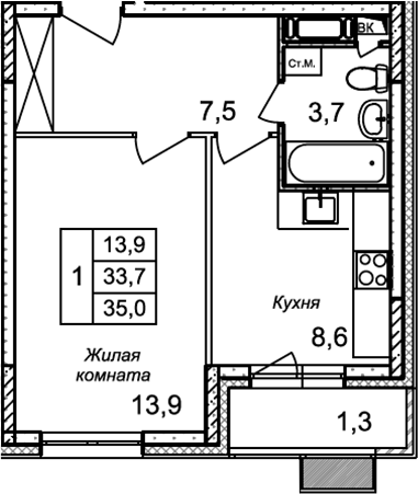 1-комн. Квартал Светлый