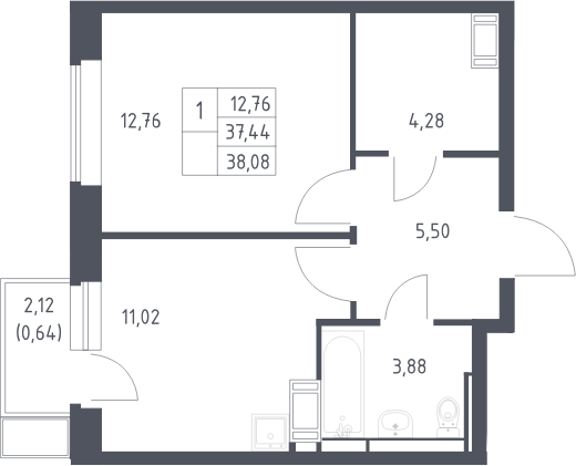 1-комн., 37.44 м², 10/17 этаж, ЖК «Большое Путилково»