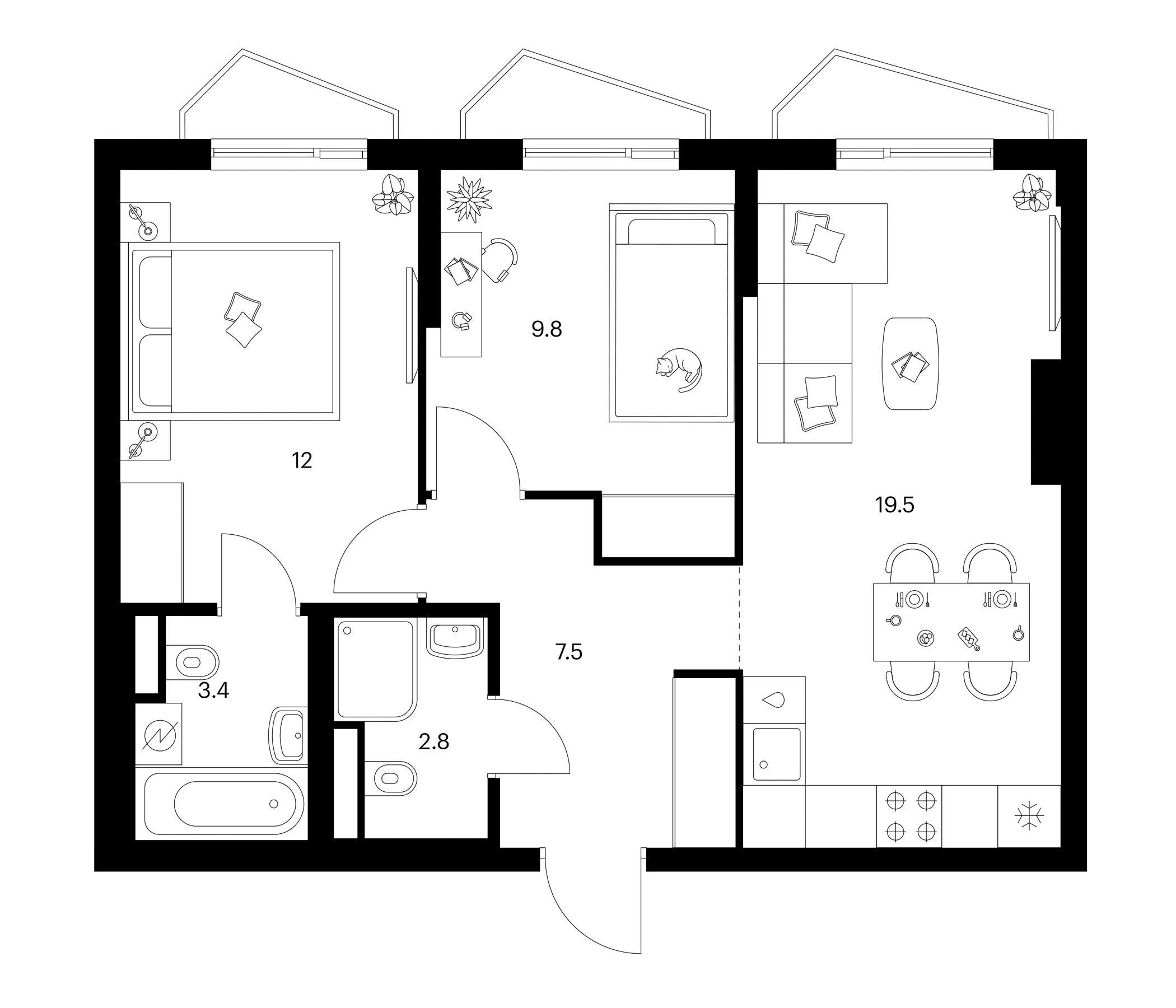 2-комн., 55 м², 2/24 этаж, ЖК «Мичуринский парк»