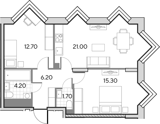 3-комн., 61.1 м², 29/30 этаж, ЖК «Вейв»