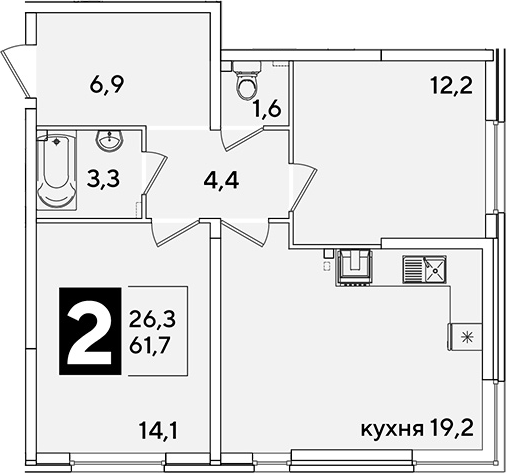 3-комн. квартира, 61.7 м² в ЖК Самолет — фото 2