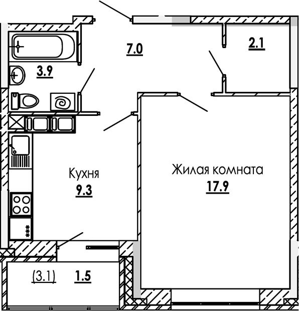 1-комн., 40.2 м², 8/12 этаж, ЖК «Малиново»