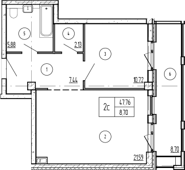 Продается 1-комн. квартира, 47.76 м²