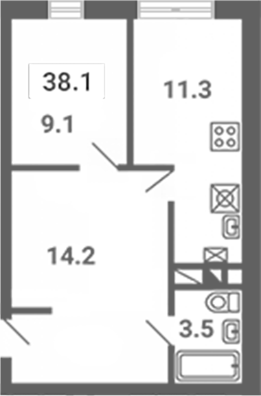 2-комн., 38.1 м², 1/4 этаж, ЖК «Южная Долина»
