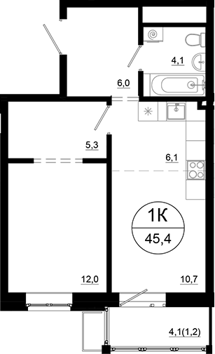 2-комн., 44.2 м², 5/24 этаж, ЖК «Союзный»