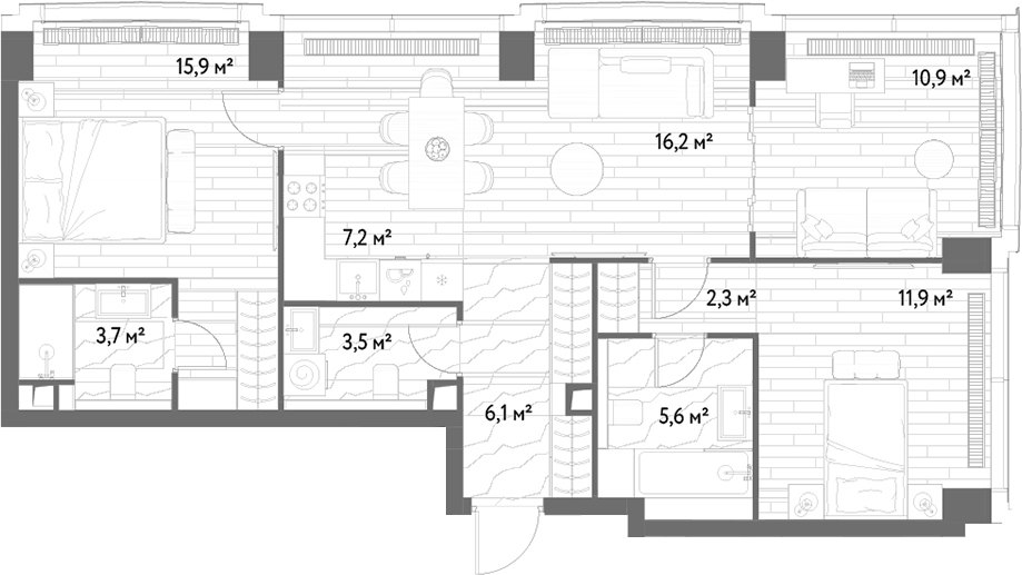 4+ комнаты, 83.3 м², 16/48 этаж, ЖК «С5»