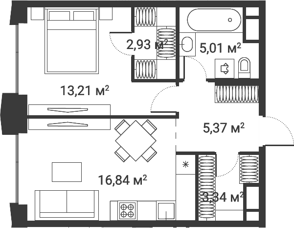1-комн., 46.7 м², 27/28 этаж, ЖК «Первый Нагатинский»