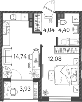 2-комн. квартира, 35.26 м² в ЖК Друзья — фото 2
