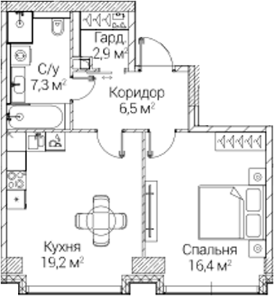 1-комн., 52.3 м², 3/41 этаж, ЖК «СЕЗАР БУДУЩЕЕ»